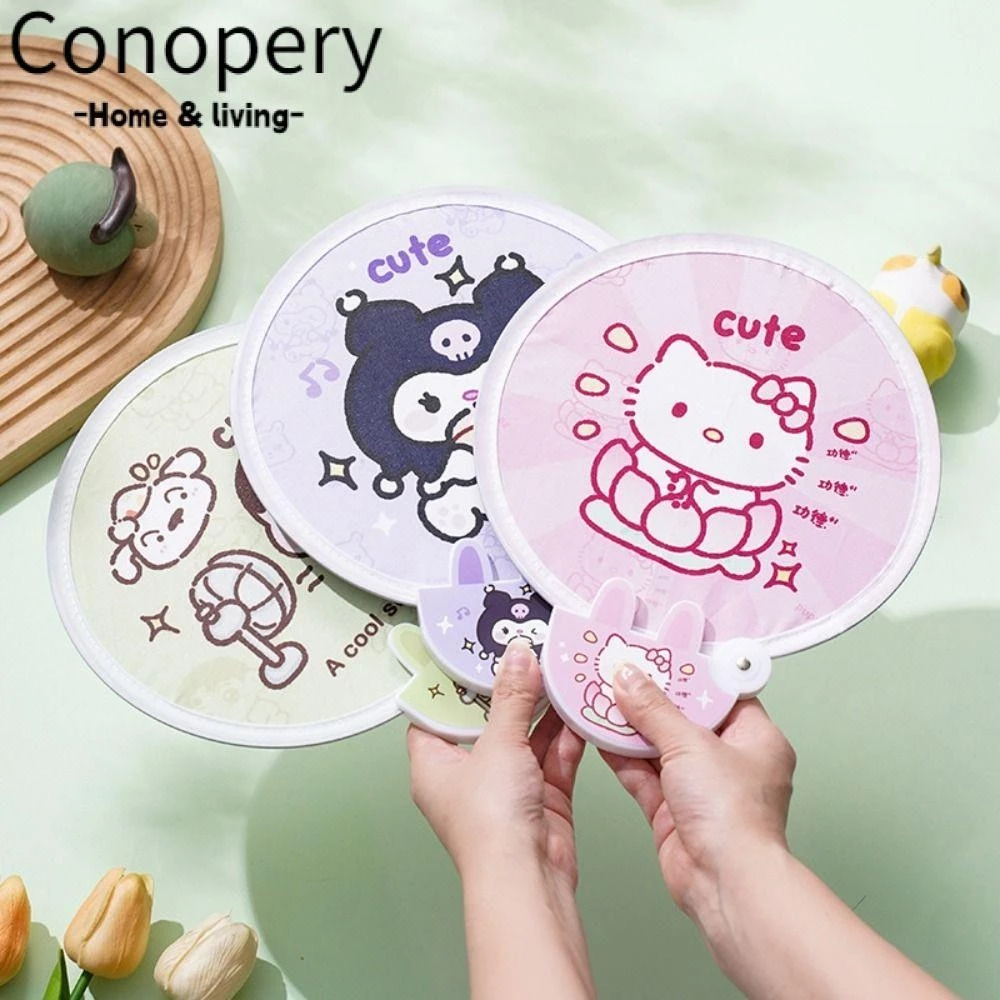 Conopery Quạt bỏ túi, Quạt tròn Kuromi có thể gập lại họa tiết hoạt hình, Crayon Shin-Chan có túi đựng quạt vải