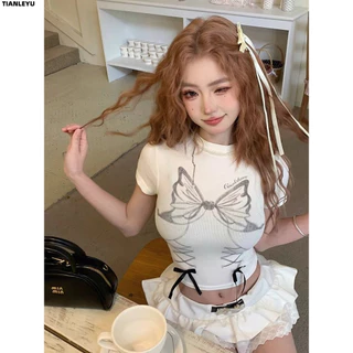 TIANLEYU áo phông áo thun nữ croptop baby tee hàn quốc thời trang Minimalist Comfortable WCS2450J3U 20Z240512