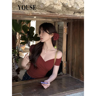 YOUSE áo phông áo thun nữ croptop baby tee hàn quốc Minimalist Phong cách Thời trang WTX2450MCC 20Z240514