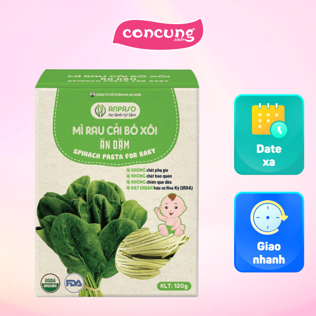 Mì Cải Bó Xôi Ăn Dặm Organic Anpaso - gói 120g