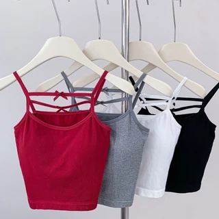 Áo Vest Nữ Nơ Ngọt Ngào Làm Đẹp Có Miếng Lót Ngực Cô Gái Gợi Cảm Crop Top Ngắn Tank Top