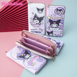 Migratelmate Sanrio ví nữ túi ly hợp in hoạt hình nhiều lớp dây kéo học sinh đựng thẻ Kuromi ví đựng tiền xu