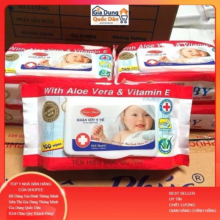 Khăn ướt, giấy ướt Baby Thiên Phúc 100 tờ không mùi Chính Hãng ND888