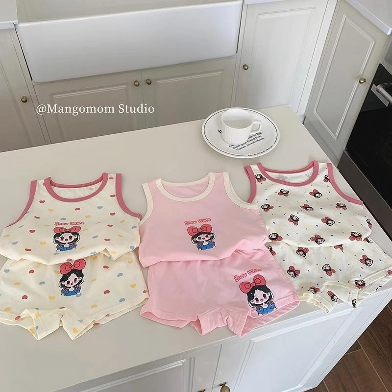 Bộ Đồ Ngủ Trẻ Em Mùa Hè Cotton Nguyên Chất Bé Gái Sling Set Trẻ Em Áo Vest Không Tay Bộ Bé Gái Bé Bụng Bảo Vệ Lớp Đế