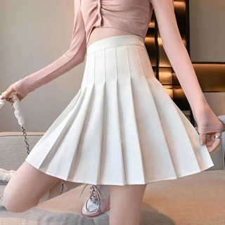 Váy xếp li màu đen Váy ngắn mùa hè eo cao thu đông Phong cách mới giữa chiều dài mỏng hơn trông Preppy All-Match Style Váy cỡ lớn