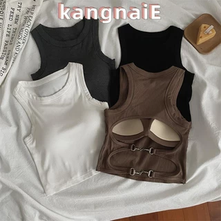 Kangnai Áo Vest Lưng Đẹp, Mùa Hè Có Miếng Lót Ngực Rỗng Dây Xích Áo Vest, Thời Trang Thường Ngày Spice Girl Áo Khoác Ngoài Không Tay Top Nữ