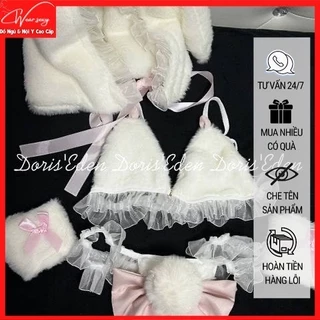 Bộ Đồ Lót Sexy Đam Mê Gợi Cảm Mix Lông Kèm Mũ Trùm Đầu Thỏ 6899  [CWEAR.SEXY_ĐỒ NGỦ & NỘI Y CAO CẤP]