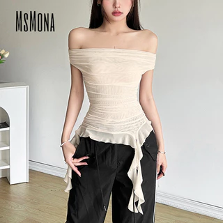 Msmona Áo Thun Nữ 2024 Màu Trơn Tắt Vai Tay Ngắn Nhìn Xuyên Qua Thời Trang Gợi Cảm Thường Ngày Slim Fit Ngoài Trời Dạo Phố Tất Cả Trận Đấu