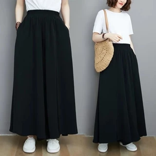 [Oversize Skorts] (40-125kg) Quần ống rộng co giãn chữ A trơn dành cho nữ