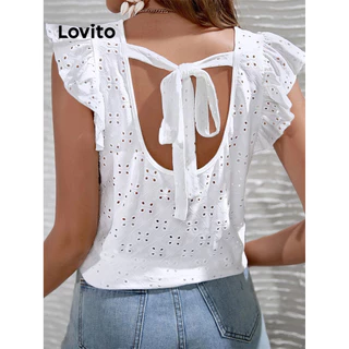 Áo thun Lovito boho jacquard hoa nhí dây buộc phía sau lưng cho nữ LBL08293