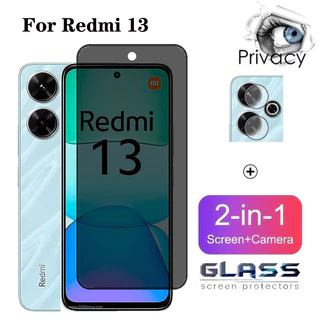 2 trong 1 Kính cường lực Redmi 13 4G Bảo vệ màn hình chống nhìn trộm Full Cover cho Xiaomi Redmi 13C 12 A3 Note 13 Pro Plus 4G 5G Phim bảo vệ kính 9D chống gián điệp & Phim máy ảnh ống kính