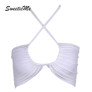 Sweeticme Nữ 2024 Mới Thời Trang Màu Trơn Gợi Cảm Lưng Dây Nhân Quả Xe Tăng Áo Camisole