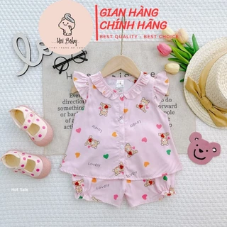 [BÉ 6-13KG] Quần Áo Bé Gái, Đồ Tôn Bé Gái, Đồ Bộ Bé Gái Vải Tôn (Lanh) Mỏng Mát Mặc Nhà Cho Bé Gái Unibaby - BT57