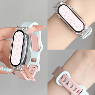 Dây đeo silicon + Vỏ trong suốt cho Xiaomi Band 8 7 6 5 4 3 Vòng đeo tay NFC cho Mi Band 8 Correa Dây đeo đồng hồ Phụ kiện thay thế