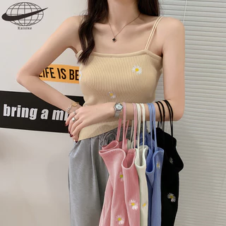 Kaisike Nữ Thêu Hoa Cúc Ngọt Hot Girl Suspender Mỏng Lưng Đa Năng Đơn Giản Dệt Kim Top