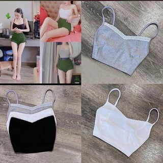 Áo Hai Dây Nữ Thun  Tăm Viền Ren  Croptop Cao Cấp Vải Cotton Co Dãn Tốt mã 02