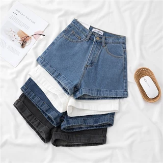 Quần short Denim cạp cao chữ A mùa hè dành cho nữ