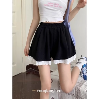 Ruoqianyi✨ 2024 Phong Cách Mới Phiên Bản Hàn Quốc Ngọt Ngào Thời Trang Cao Cấp Ren Ống Rộng Quần Short Nữ