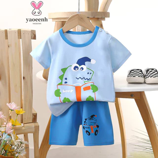 【YAOEENH】73-130cm Mùa Hè Trẻ Em Mỏng Nguyên Chất Cotton Rời Thường Ngày Hai Mảnh Phù Hợp Với Bé Trai Bé Gái Hoạt Hình Quần Short Tay Ngắn Phù Hợp Với Hàng Có Sẵn Vận Chuyển Nhanh