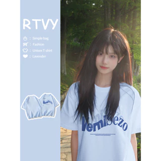 「RTVY」Áo thun Cotton ngắn tay nguyên chất in chữ mùa hè Oversize dáng rộng giản dị Unisex Top