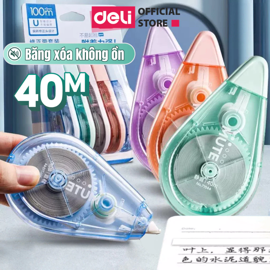 Bút Xóa Băng Học Sinh 40M Xinh Xắn Deli Xóa Sạch Bám Dính Tốt Khô Nhanh Băng Kéo Văn Phòng Nhiều Màu