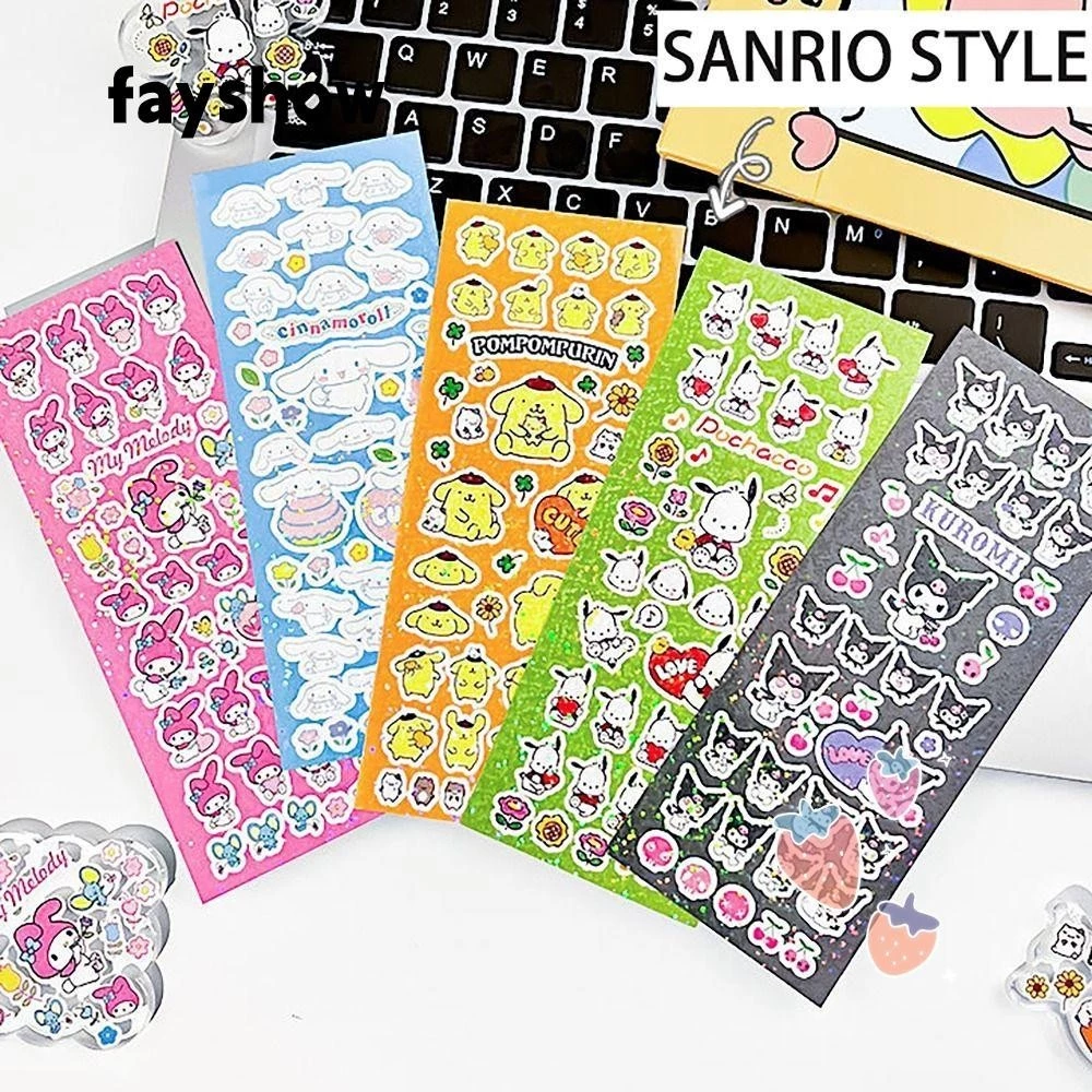 Fay Sanrio Niêm Phong Miếng Dán, Nhật Ký Trang Trí Laser Mô Hình Dán, Hoạt Hình Văn Phòng Phẩm Kuromi My Melody Pochacco Goo Thẻ Trang Trí DIY