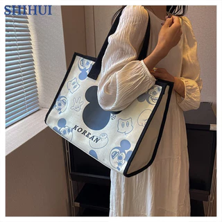 Shihui Túi tote nữ dễ thương Chuột Mickey canvas dung tích lớn đa năng nhẹ túi tote vai