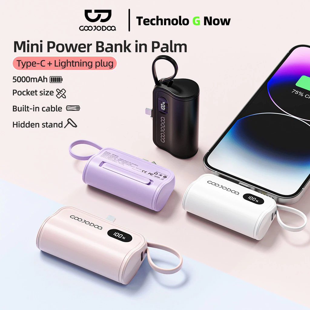 Goojodoq Mini Power Bank 5000mAh Typc-c + LN Giao diện kép Màn hình LED Power Bank di động
