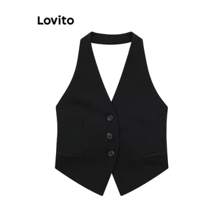 Áo kiểu Lovito cài nút hở lưng màu trơn phong cách thường ngày dành cho nữ LNL47014