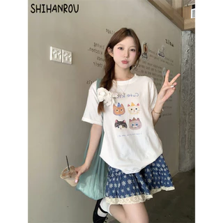 SHIHANROU áo phông áo thun nữ croptop baby tee phổ biến Thời trang INS Cổ điển WTX2450MP1 20Z240513