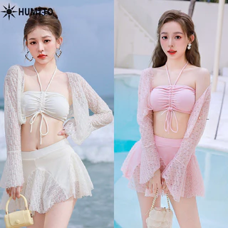 Humtto Đồ bơi mới dành cho nữ, chia cổ tích giảm béo gợi cảm bikini dài tay bộ ba mảnh Internet nổi tiếng ren suối nước nóng gợi cảm áo tắm