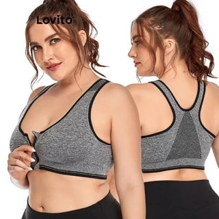 Lovito Áo ngực thể thao cơ bản Plus Size Curze Sporty Plain dành cho nữ LNL61121