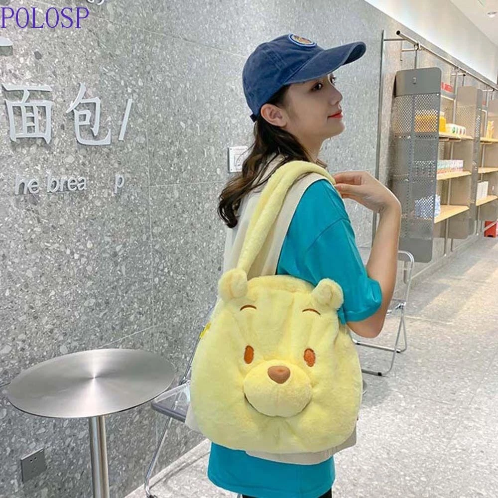 Túi đeo vai gấu sang trọng POLOSP, Túi Tote động vật dung tích lớn gấu Winnie, Túi mua sắm phong cách Hàn Quốc Kawaii Túi xách mẹ Túi xách hoạt hình Dạo phố