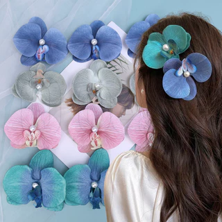 Kẹp tóc ngọc trai hoa lan màu xanh bạc hà - Kẹp tóc hoa vải - Bướm hoa lan Hair Barrette - Phong cách Ins Hàn Quốc, ngọt ngào, thanh lịch - Mũ nón Bohemia - Kẹp tóc bên bãi biển