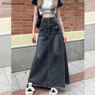 [Shnzff] Váy ô rộng lưng cao thời trang Váy Denim dài vừa phải dành cho nữ YBUI