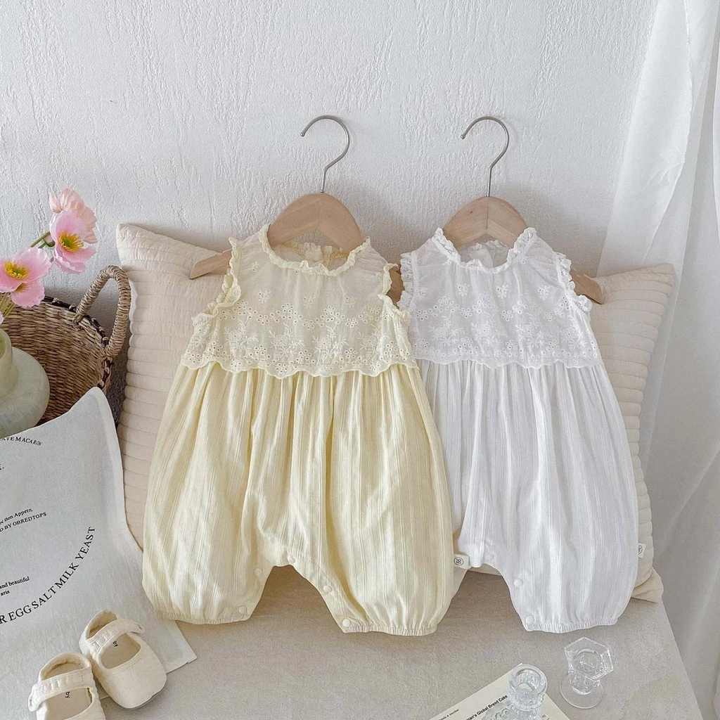Ig Mùa Hè Sơ Sinh Body 2 Tông Màu Ren Thêu Hoa Quần Áo Bé Gái Tinh Tế Mềm Mại Tay Ngắn Áo liền quần Trẻ Sơ Sinh Bé Gái Romper 0-2 Tuổi
