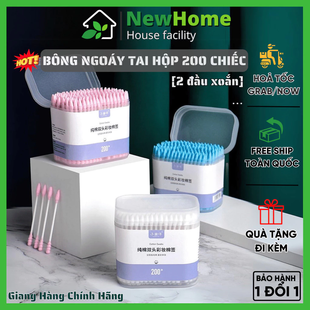 Hộp 200 Bông Ngoáy Tai 2 đầu Thiết Kế đa Chức Năng Tiện Dụng Dùng 1 Lần