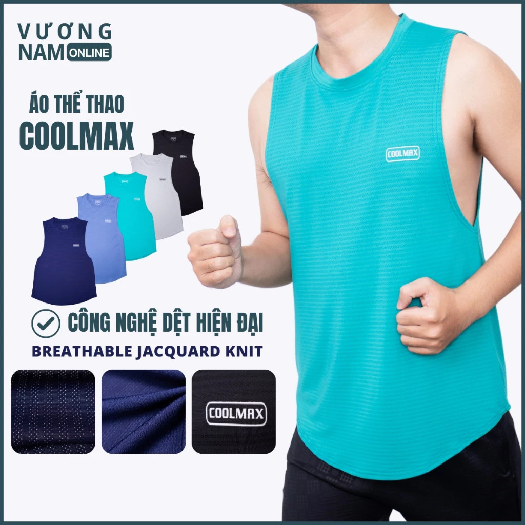 Áo ba lỗ tanktop nam chất COOLMAX thông hơi thoáng khí cho chạy bộ GYM dạng xẻ tà VNO151