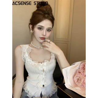 ACSENSE STUDIO áo croptop Áo 2 dây áo ba lỗ Thời trang hàn quốc trendy dramatic nhí nhảnh tráng lệ WMY2440Q3J 16Z240416