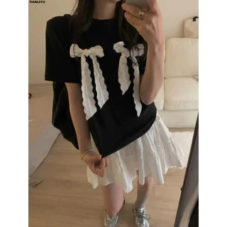 TIANLEYU áo phông áo thun nữ croptop baby tee Vintage Xu hướng Trendy Fashion WTX2430RHV 17Z240424