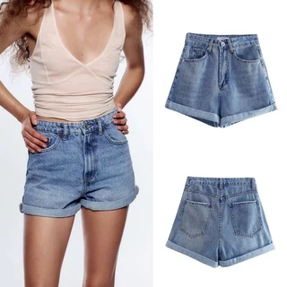 Zara Mùa Hè Sản Phẩm Mới Nữ Đơn Giản Uốn Cong Quần Short Bermuda Giặt 8197508