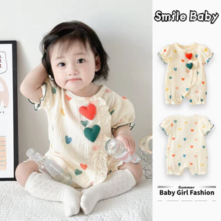 Mùa Hè Mới Bé Gái Quần Áo Ngắn Tay Body 0-24 Tháng Tuổi Sơ Sinh Cotton Nguyên Chất Mỏng Thời Trang Ba Chiều Tình Yêu Áo Liền Quần Dễ Thương Phong Cách Công Chúa