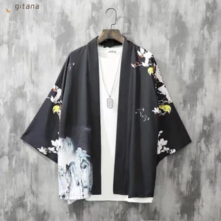 Giá thanh lý!! Áo khoác Cardigan nam hoa mận in hình chim phong cách Trung Quốc Áo khoác cổ điển Nhật Bản