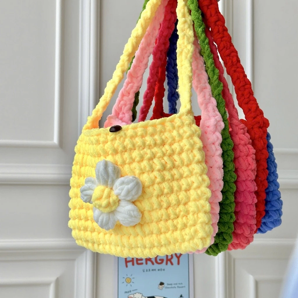 Set Móc Túi Kẹp Nách Len Nhung Đũa Hoa Bắp Gồm Nguyên Vật Liệu,Túi Len Handmade Tự Làm