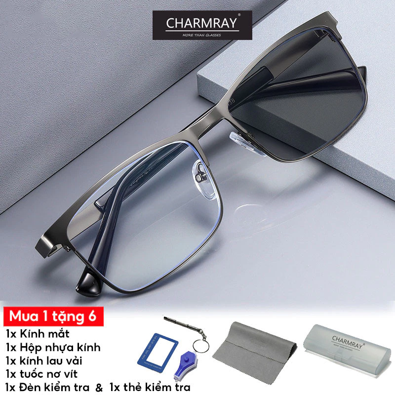 Charmray Kính chống bức xạ quang học dành cho nam Khung vuông kim loại