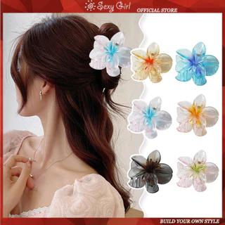 Sexy GIRL JEWELRY Plumeria Grappling Clip Màu Gradient Kẹp tóc nửa buộc cho phụ nữ Lưng đầu Kẹp tóc cá mập lớn