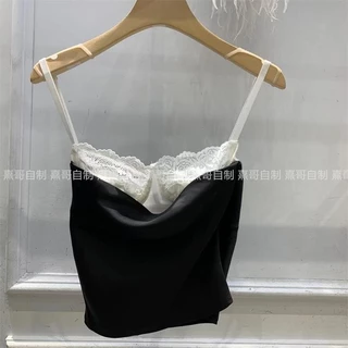 Pure Desire Retro Ngọt Ngào Cay Phong Cách Khâu Satin Camisole Nữ Influencer Hot Girl Bên Trong Bên Ngoài Top