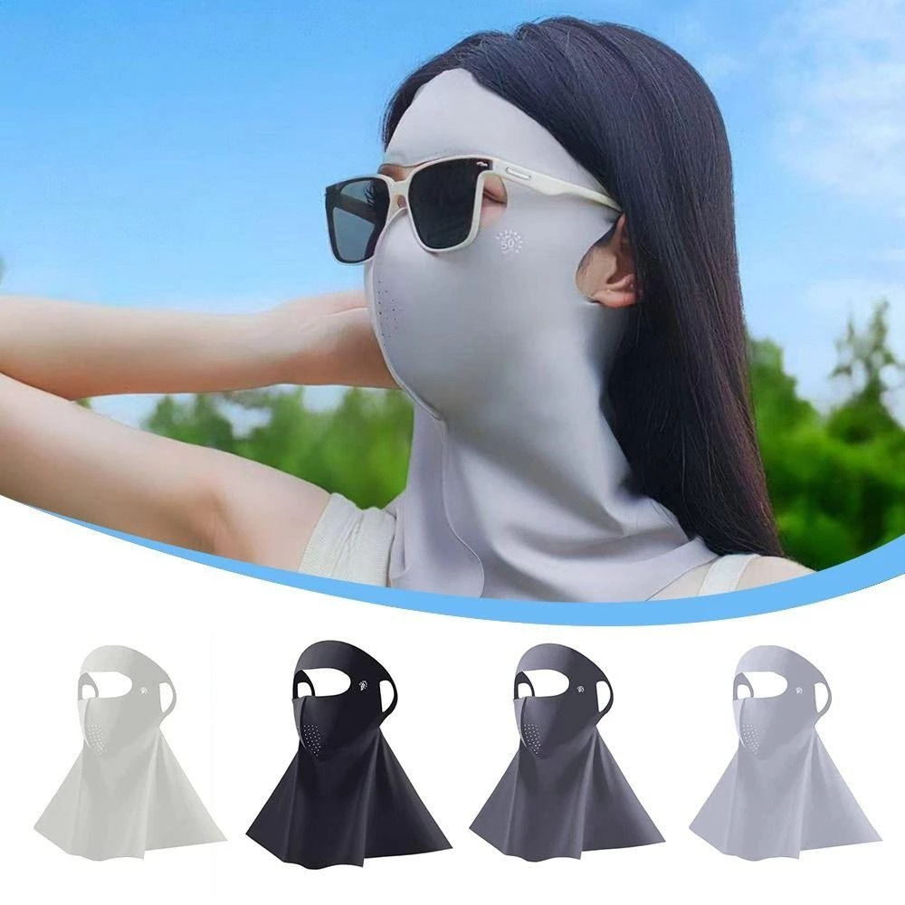 Sét 2 Tấm che nắng kín mặt, che cổ chống tia cực tím toàn mặt bằng lụa băng, che trán