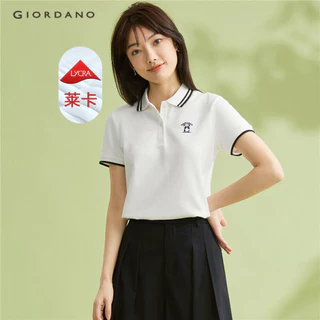 Áo thun polo nữ GIORDANO 13313206 dệt kim chất liệu pique co giãn tốt thêu họa tiết thời trang