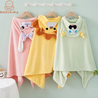 Hellobaby Phim hoạt hình áo choàng trẻ em có thể đeo được Khăn tắm trẻ em thấm hút mềm mại nhung san hô có mũ trùm đầu